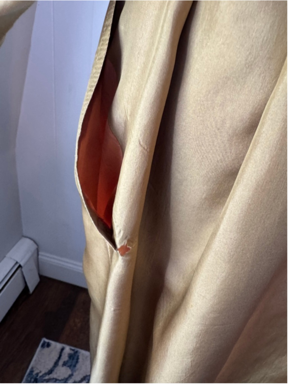 Vintage Silk Trench Coat Gold Bronze olive Iridescent Belted Duster Women’s L - Picture 14 of 16